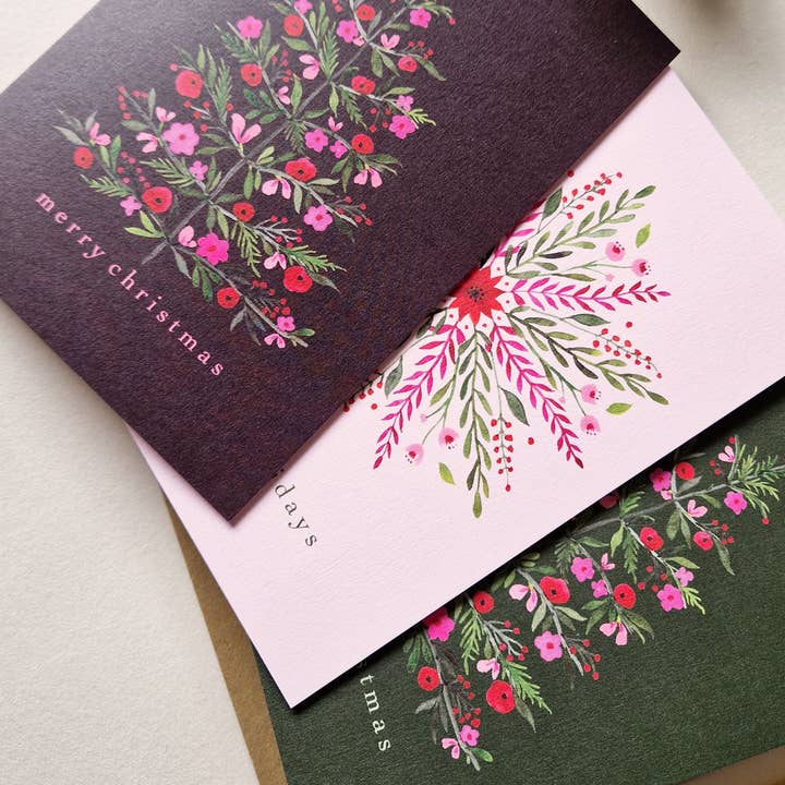 Anna Lau Art - Wholesale Season's Greetings Card - Floral Snowflake - Pink - A6 Holiday card3