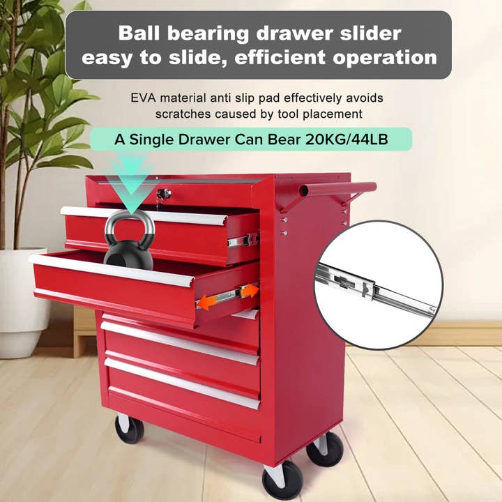 39F Inc. - Wholesale Tool Set - 5-Drawer Red Steel Rolling Tool Chest with Locking System4