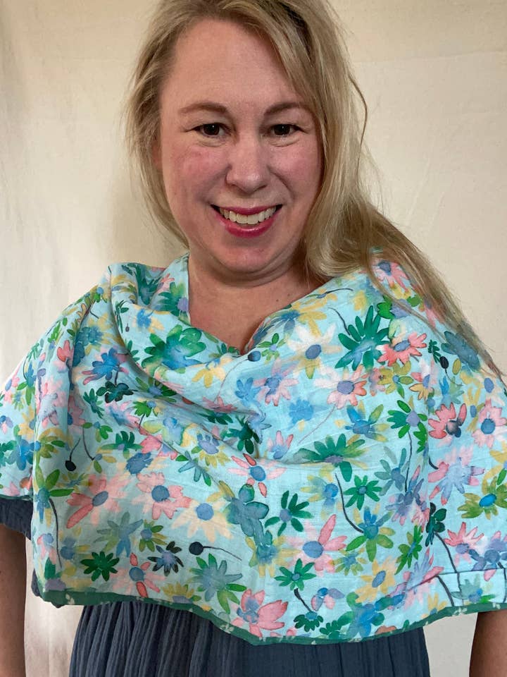 AQUA FLORAL Snap Shawl for wholesale by Destination Dress