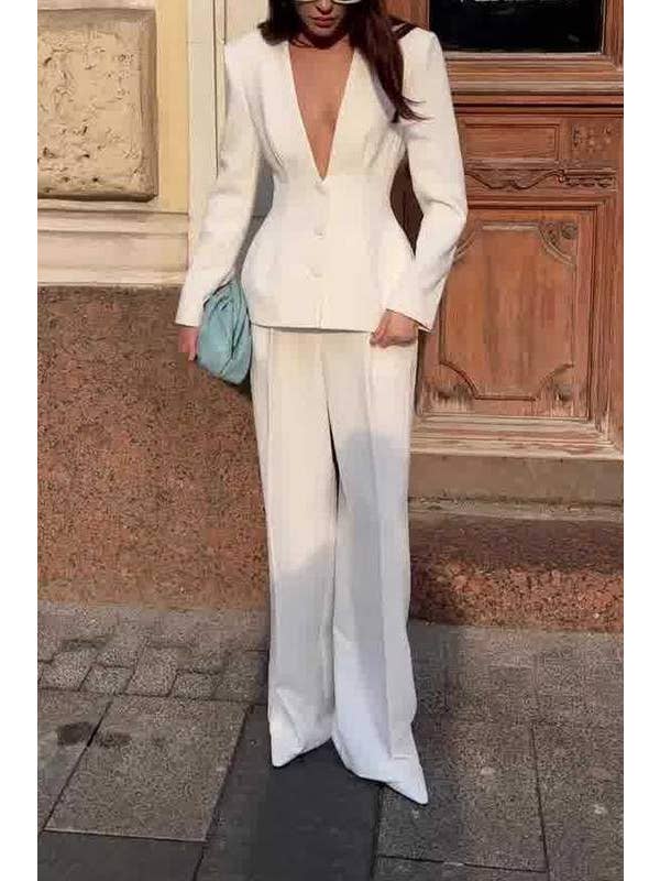 Queen Fashion - Wholesale Top & Skirt Set - Women's - fashion suit set, elegant white blazer outfit4