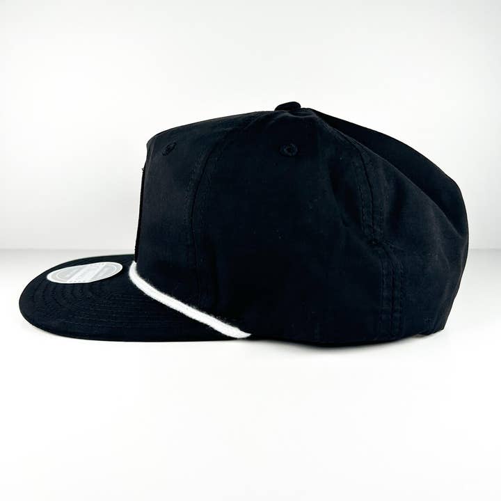 Field Trip Threads - Wholesale Flat Brim Cap - Men's - Live Fast Surf Slow Embroidered Patch Black Rope Hat Surfing