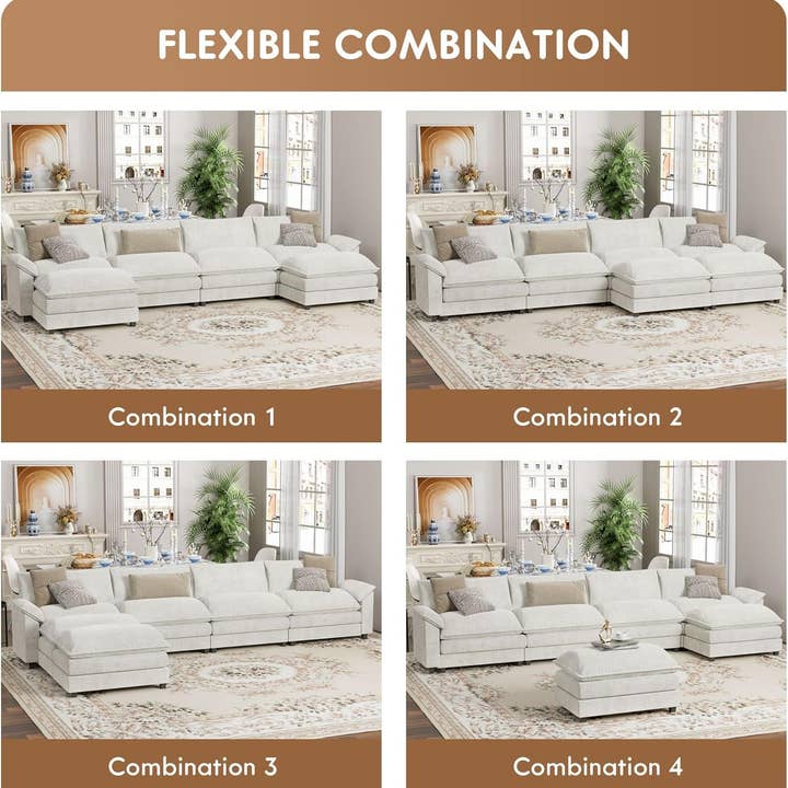 U Shaped Chenille Sectional Sofa Removable Ottoman White for wholesale on Faire4