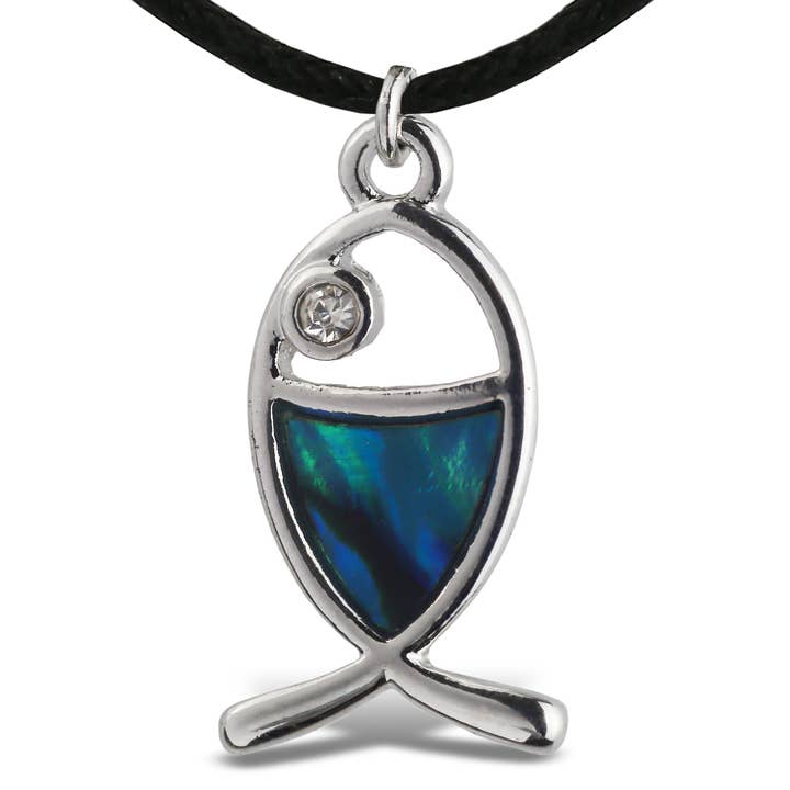 Collana - Cordoncino Nero 18" - Paua Blu - Pesce Cristiano per la vendita all'ingrosso da parte di Cota Global
