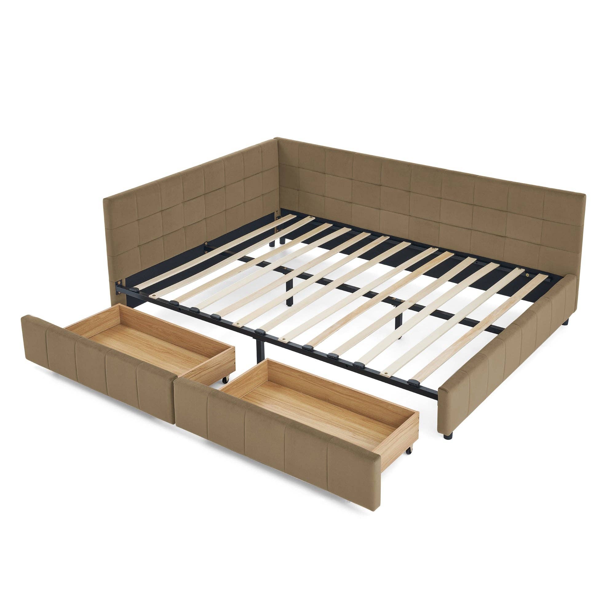 HOMYCASA DESIGN INC - Wholesale Bed - Queen Size Velvet Storage Bed FrameSofaBed&Backrest&Armrests2