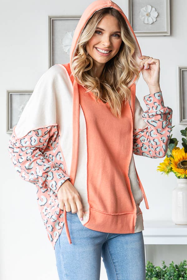 7th Ray – Hoodie – Mulher por atacado – Camisola com Capuz e Cordão, Decote em V, com Blocos de Cor e Patchwork T542510