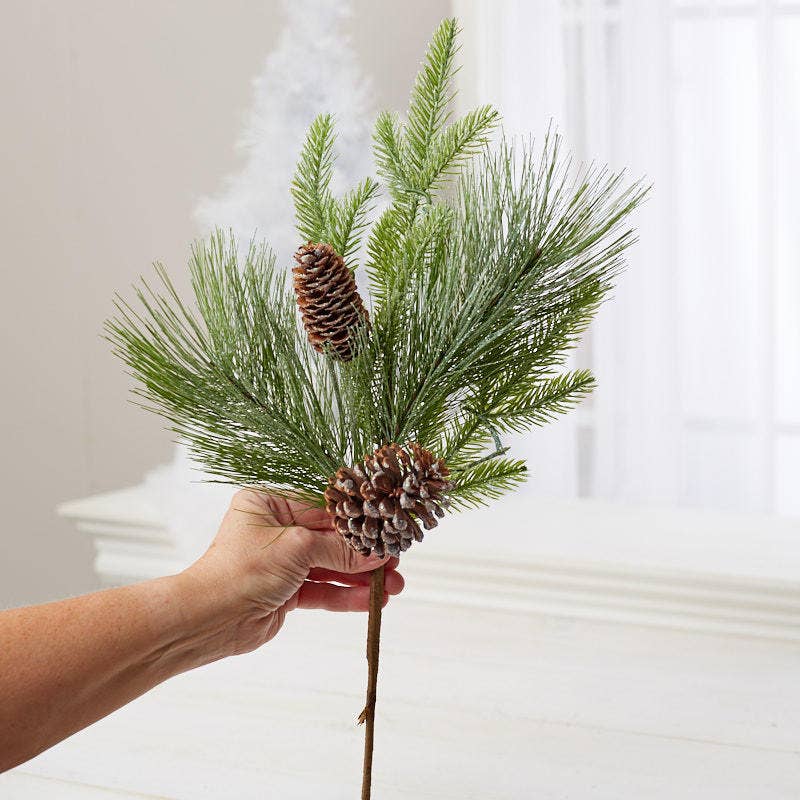 Factory Direct Craft - Wholesale Artificial Christmas Tree - 12" Snowy Pine and Cones Christmas Floral Stem2