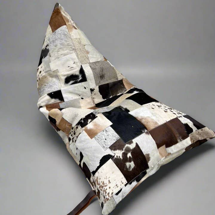 Linen Connections - Wholesale Ottoman - Boho Cowhide Beanbag Cover – Triangular Patchwork0