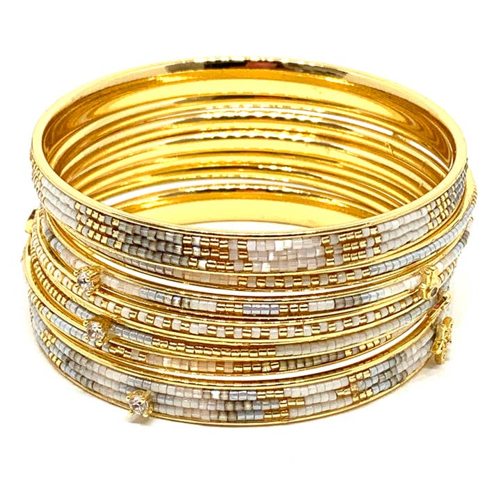 Conjunto de 7 Pulseiras Bangle de Aço Inoxidável Dourado com Miçangas Miyuki Coloridas por atacado de Hypnochic