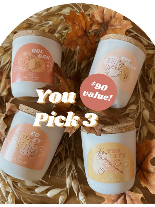 You-Pick 3 Fall Candle Bundle (Pre-Order) for wholesale by Good Mood Candle Co