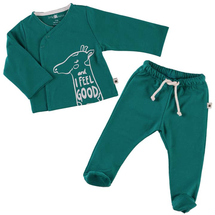"Moonwalk" Organic Cotton Baby Set - Emerald Green for wholesale by Little Yucca