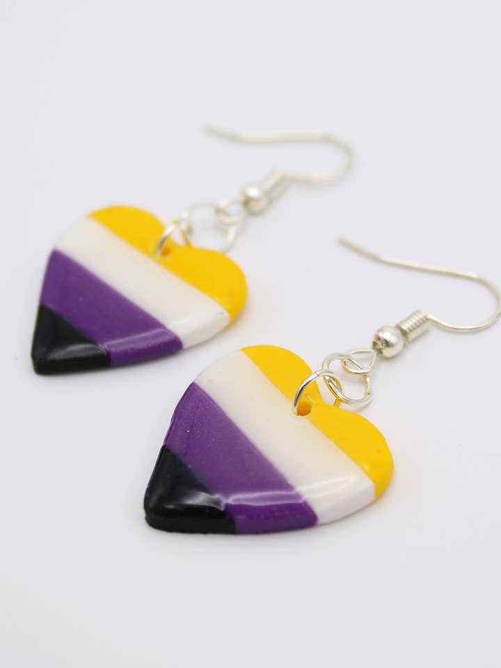 Non Binary Heart Drop Earrings for wholesale by KelZo Jewellery