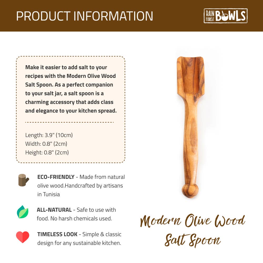 Rainforest Bowls - Wholesale Kitchen Spoon - Modern Olive Wood Salt Spoon8