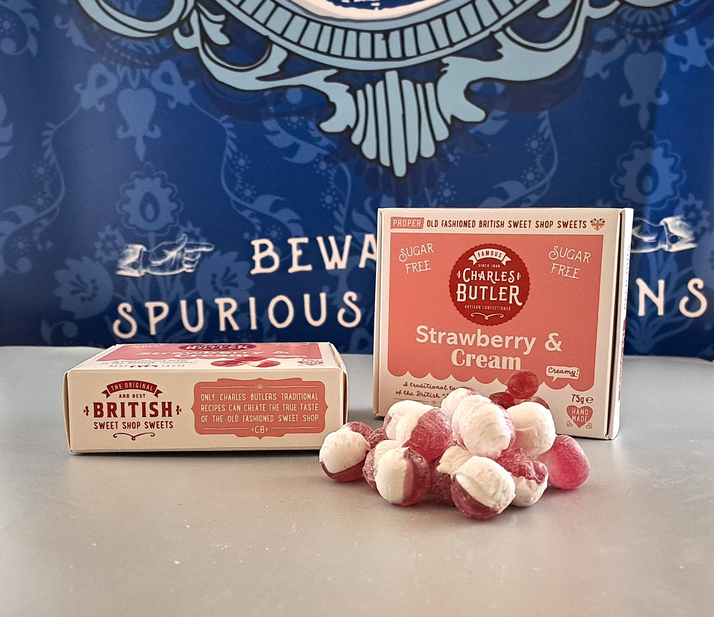 Charles Butler - Vendita all'ingrosso Caramelle dure - Charles Butler Fragola e panna senza zucchero 75g