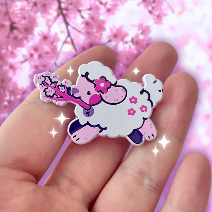 Woolblossom - Wholesale Lapel Pin/Button - Cherry Blossom Puppy ~ Enamel Pin