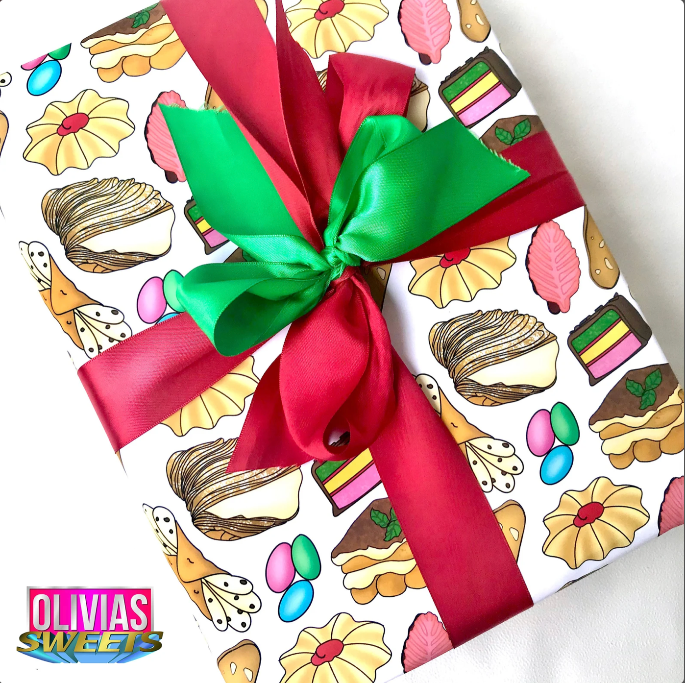 Olivias Paper – wholesale Flat wrap – Italian Cookies Christmas Holiday Gift Wrap1