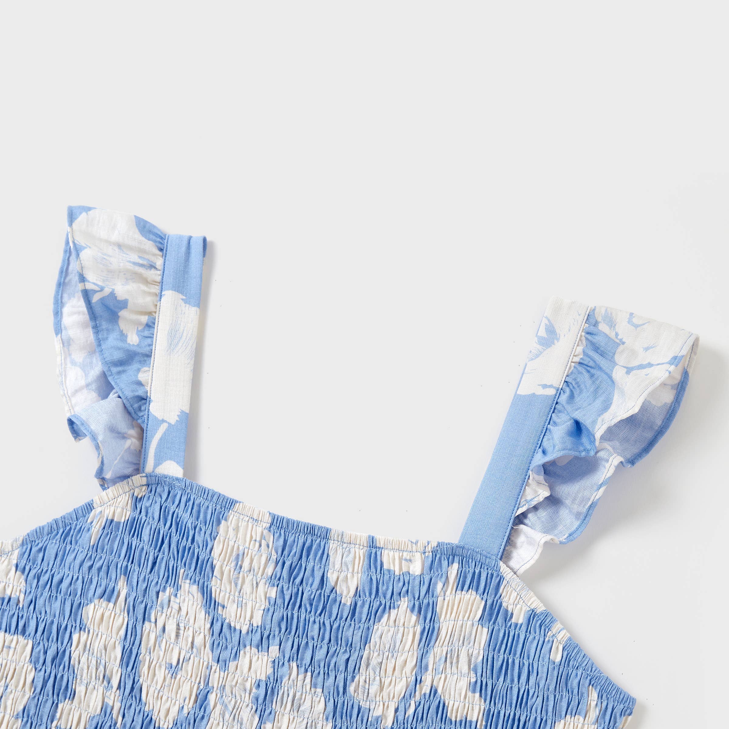 Azul Camiseta de algodón azul a juego para la familia o vestido con mangas de volantes. de venta al por mayor en Faire17