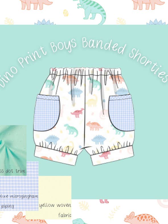 Dino Print Banded Pocket Shorties for wholesale by The Seaside Proper Children’s Company
