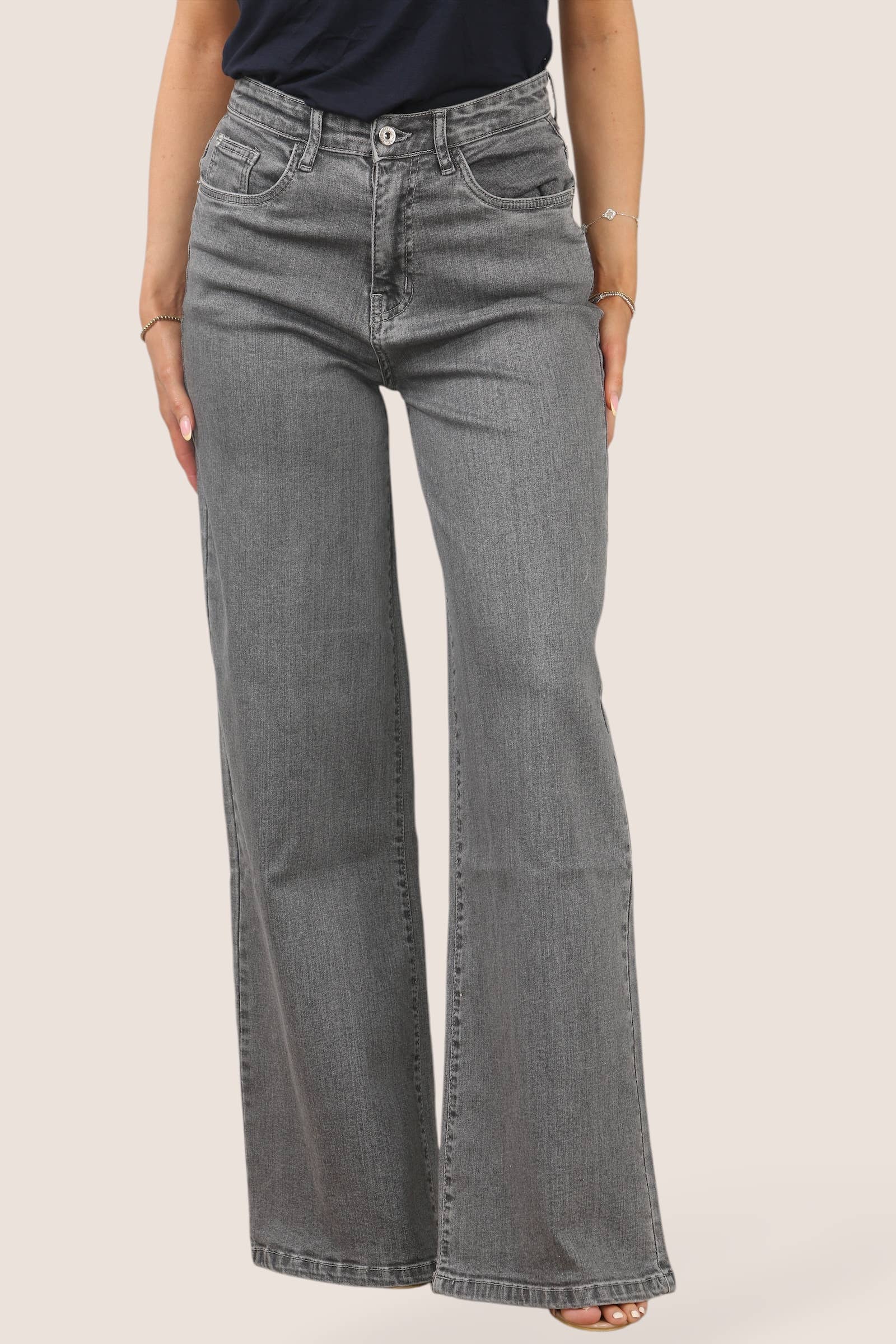 J5FASHION - Vendita all'ingrosso Jeans - Donna - JEANS A GAMBA LARGA A VITA ALTA IN DENIM8
