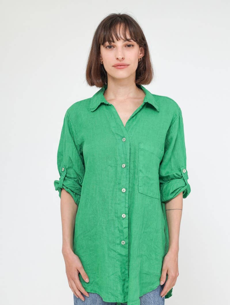 LINEN & COTTON HOUSE - Wholesale Button Down Shirt - Women's - LINEN SHIRT WITH SQUARE POCKET, SPRING SUMMER 740013