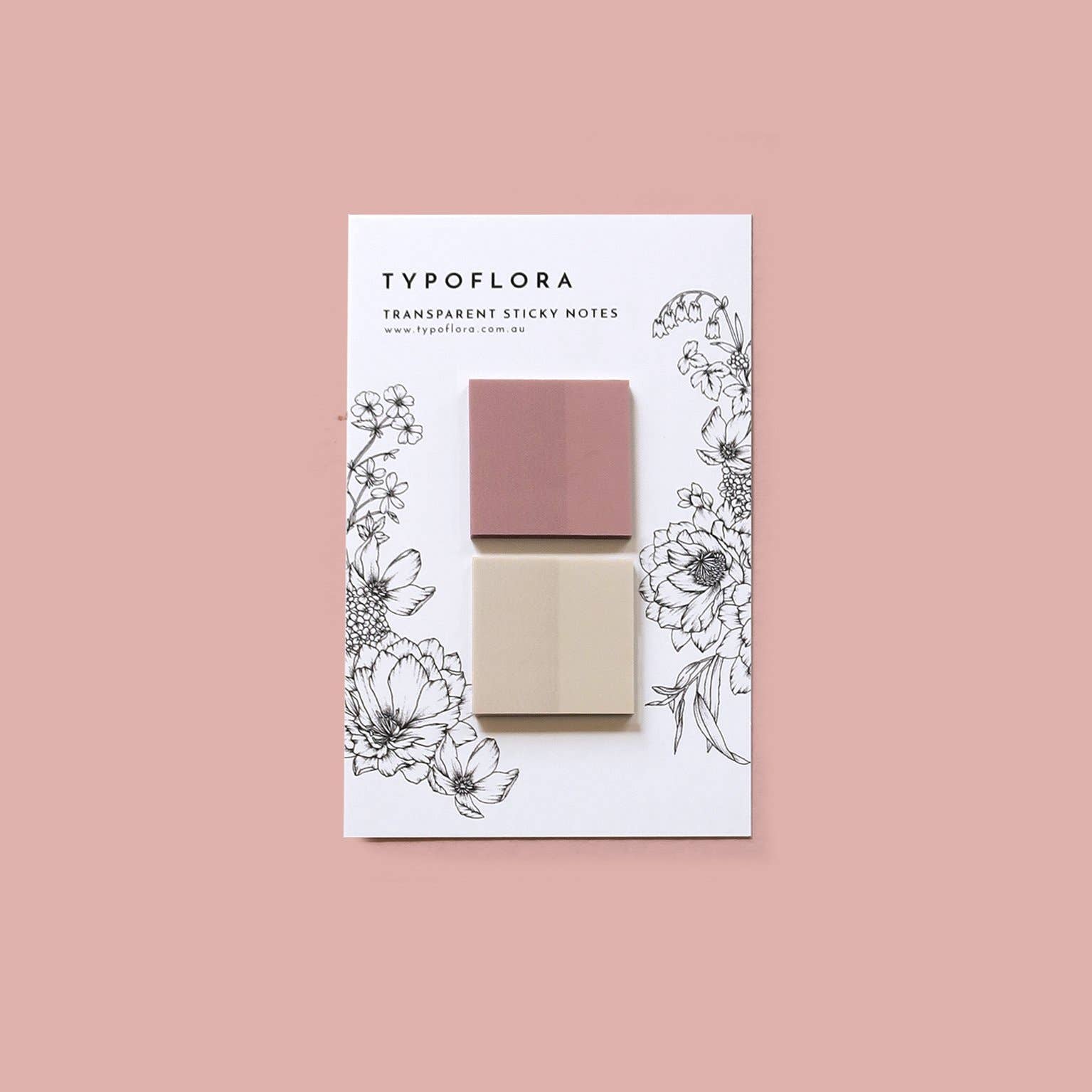 Typoflora - Wholesale Sticky notes - Transparent Sticky Notes - Rose + Almond Square