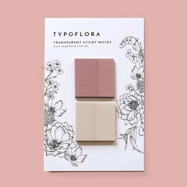 Transparent Sticky Notes - Rose + Almond Square for wholesale by Typoflora