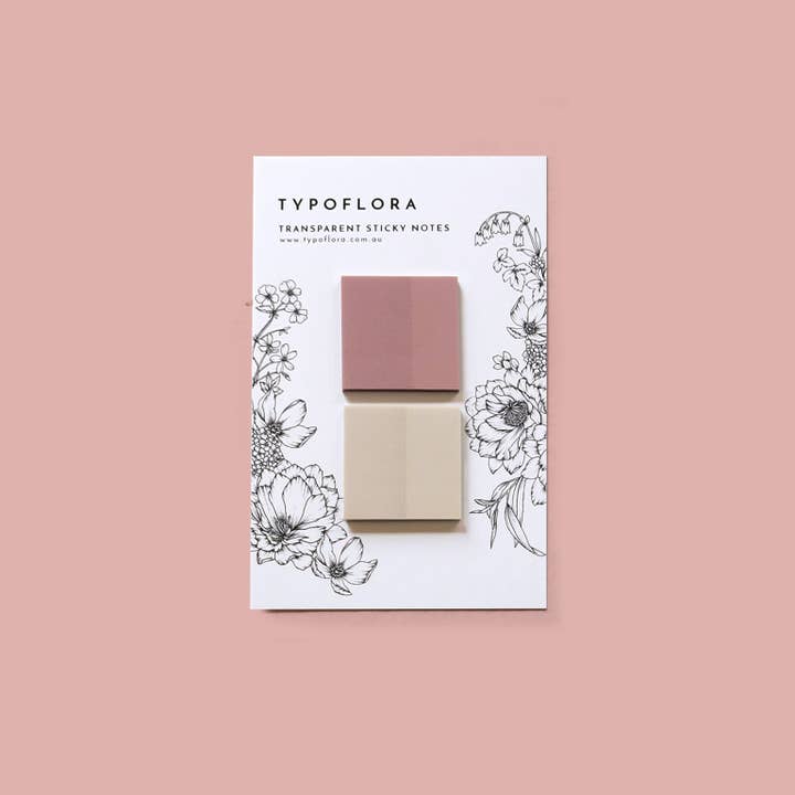 Typoflora - Wholesale Sticky Notes - Transparent Sticky Notes - Rose + Almond Square