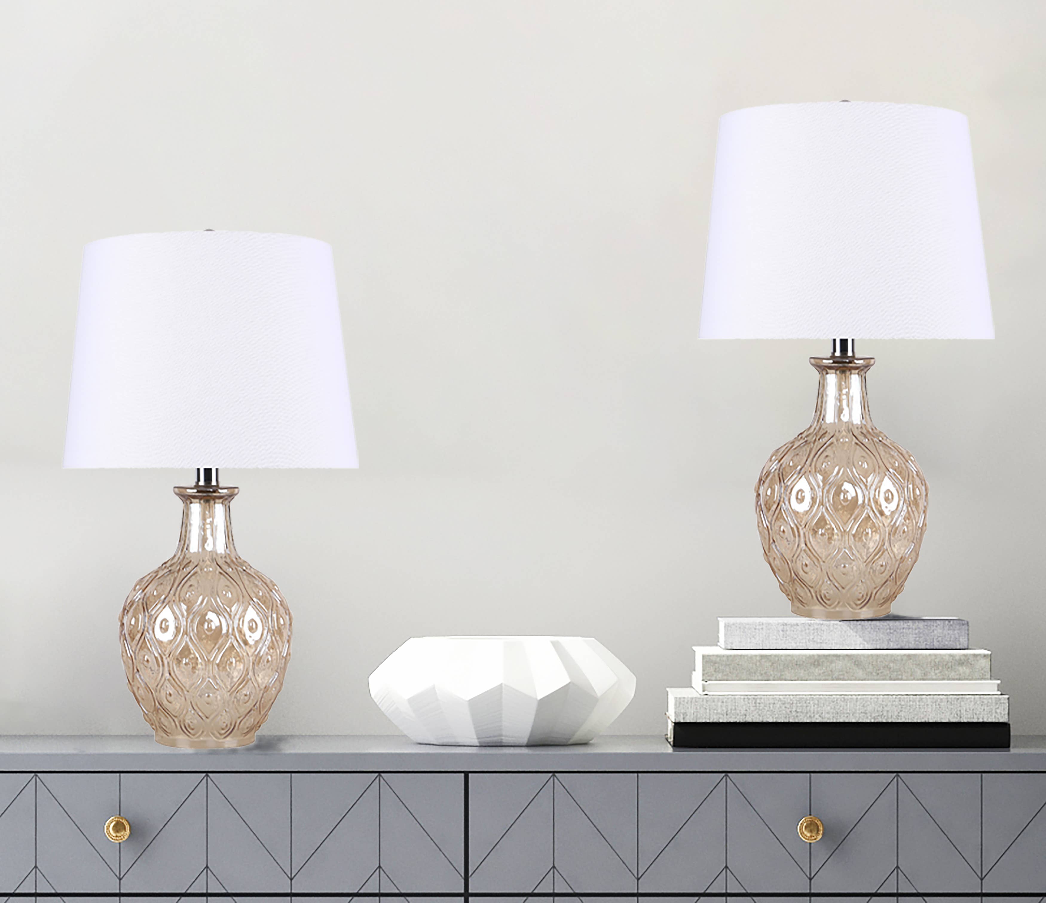 LumiSource and Grandview Gallery - Wholesale Accent/Desk Lamp - 20.5" Glass Table Lamp w/ Patterned Base & Linen Shade (2PK)5