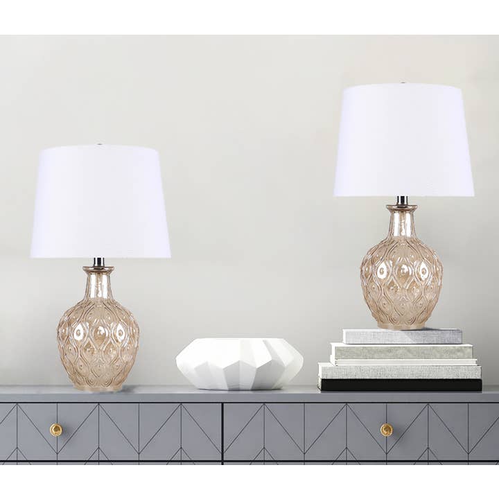 LumiSource and Grandview Gallery - Wholesale Accent/Desk Lamp - 20.5" Glass Table Lamp w/ Patterned Base & Linen Shade (2PK)5