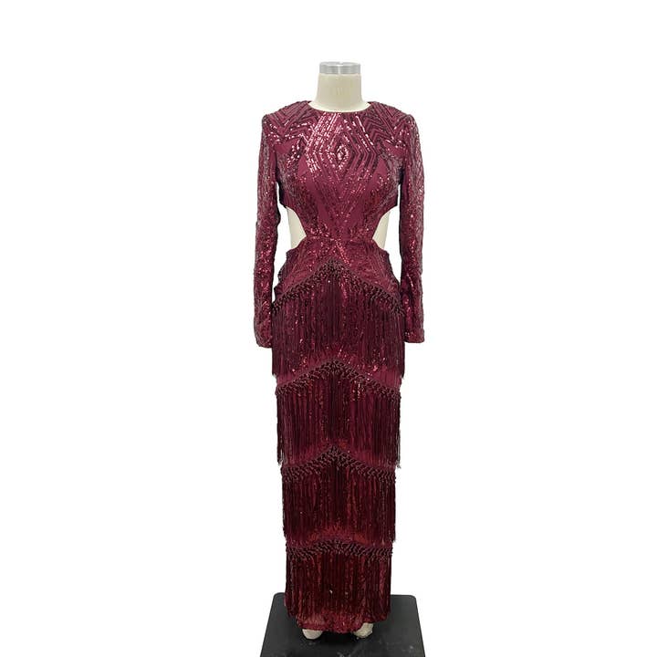 X0029LD Sequin Fringe Cut-Out Maxi Dress for wholesale by XHHH Inc