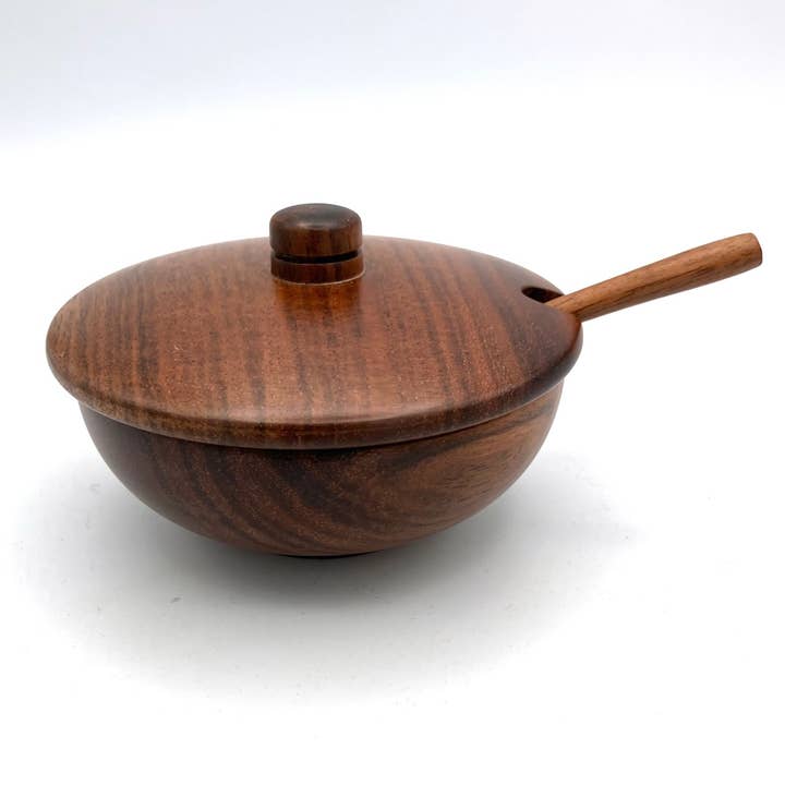 Women of the Cloud Forest - Wholesale Condiment/Dip Bowl - Tropical Hardwood Spice Bowl with Spoon and Lid