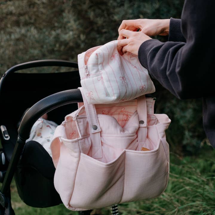 Atelier Babbi - Wholesale Diaper Bag - Baby - Muslin Mommy Bag - Ribbon/Pink