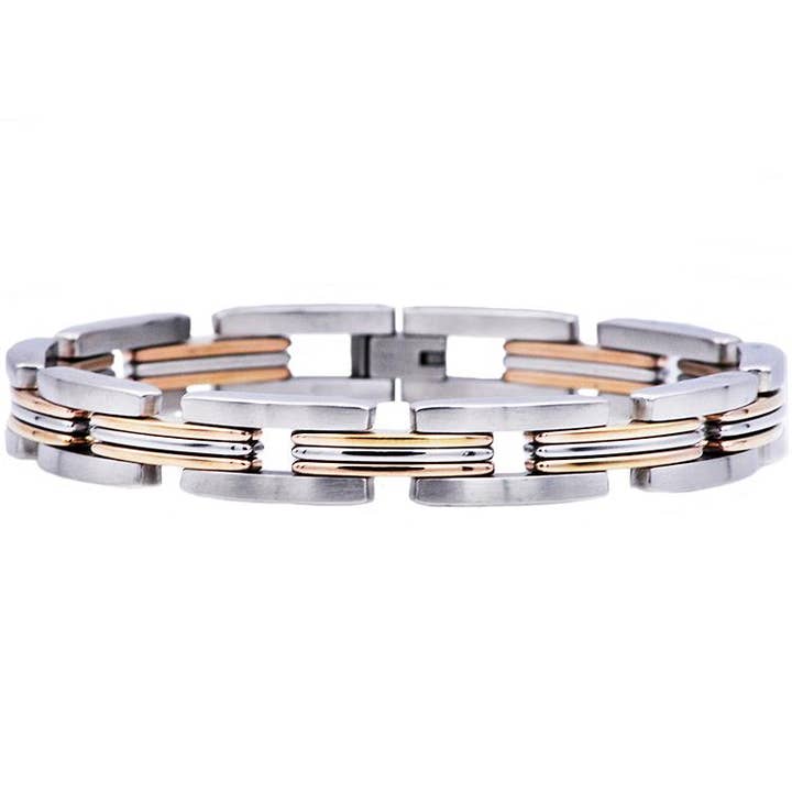 Bracelet rose bicolore en acier inoxydable pour homme pour la vente par Blackjack Mens Jewelry