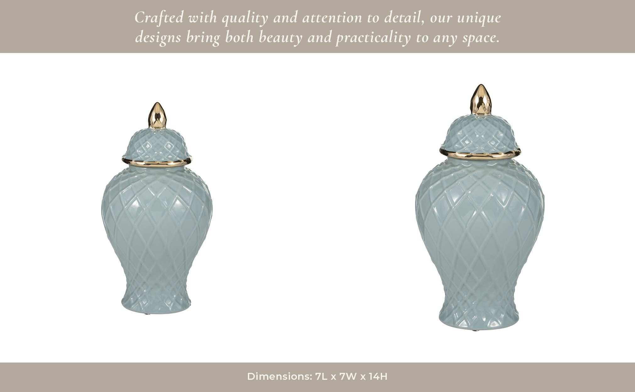 Sagebrook Home - Wholesale Decorative Jar - Ceramic Rope Temple Lidded Decorative Jar - Blue, 14 in.13