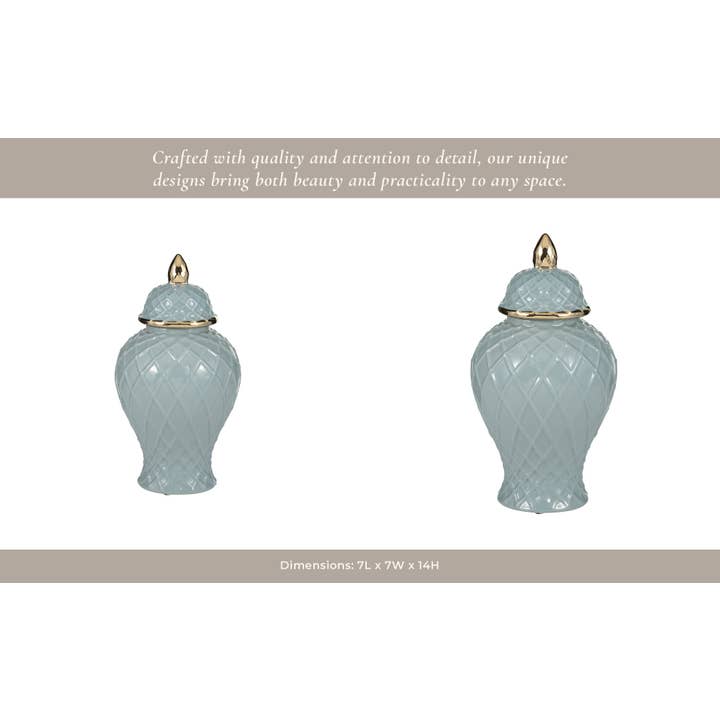 Sagebrook Home - Wholesale Decorative Jar - Ceramic Rope Temple Lidded Decorative Jar - Blue, 14 in.13