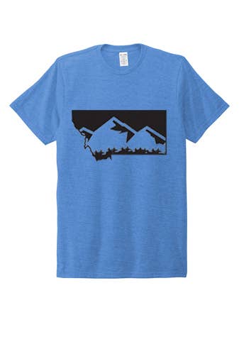 Montana Tees – wholesale T-shirts med screentryck – Herr – Mens blå med svart Montana Mountain skjorta2