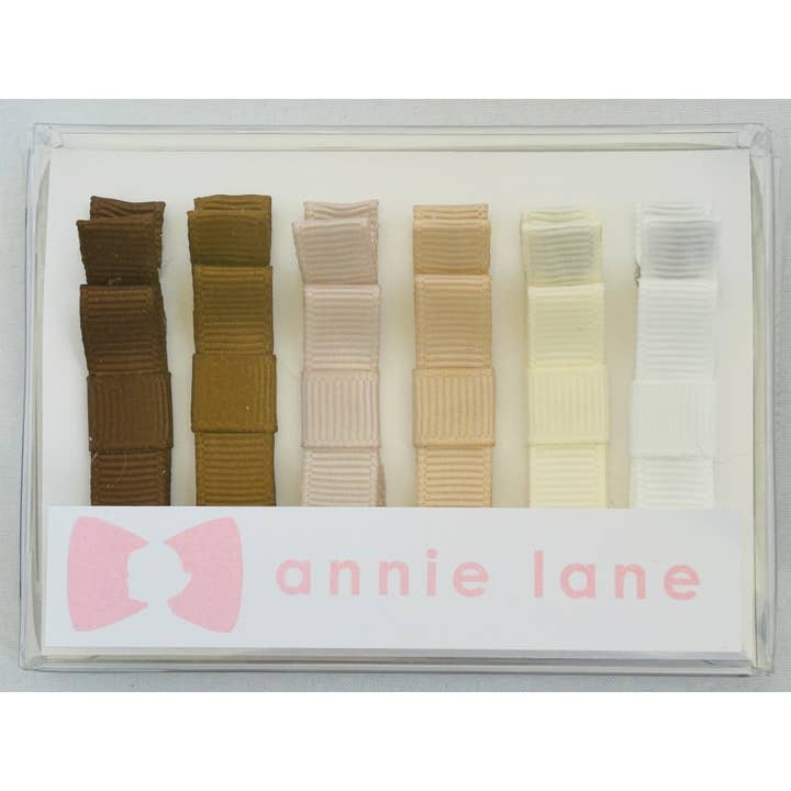 Doos met 6 haarstrikken - neutrale effen kleuren voor wholesale door Annie Lane