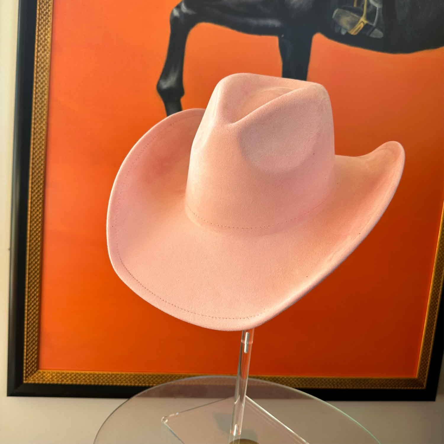 Queens INC - Vente Chapeau de cowboy – femme - Chapeau de cowboy en daim végan avec bord plat rigide2