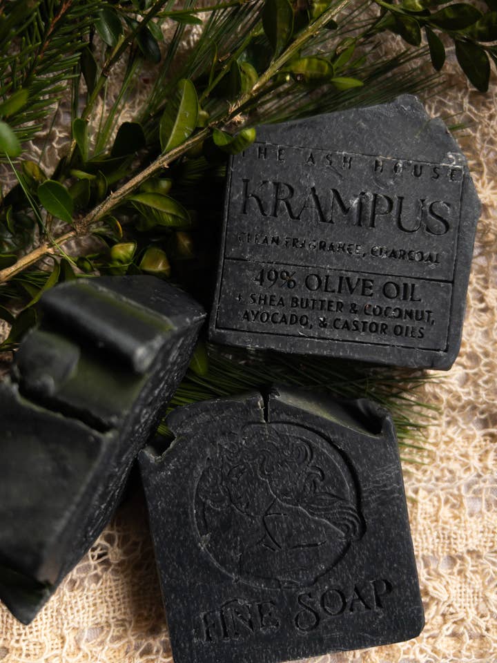 Krampus Holiday Handcrafted Palm Oil Free Soap for wholesale by The Ash House Soap Studio