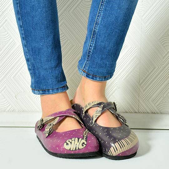 Goby - Wholesale Clogs - Women's - Paarse & Zwarte Muziek Klompen CAL1136