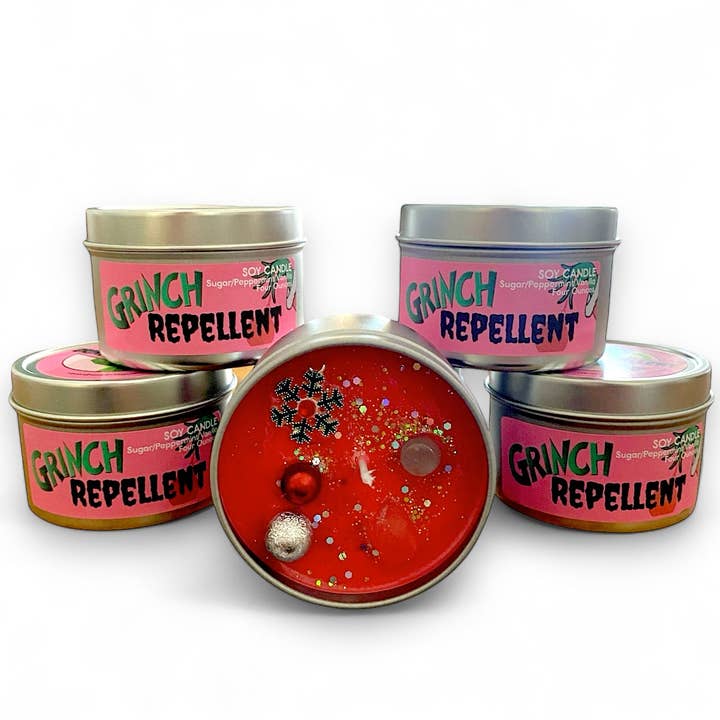 Raven’s Hearth - Wholesale Jar/Filled Candle - Grinch Repellent Candle | Peppermint Vanilla Scent | 4 oz