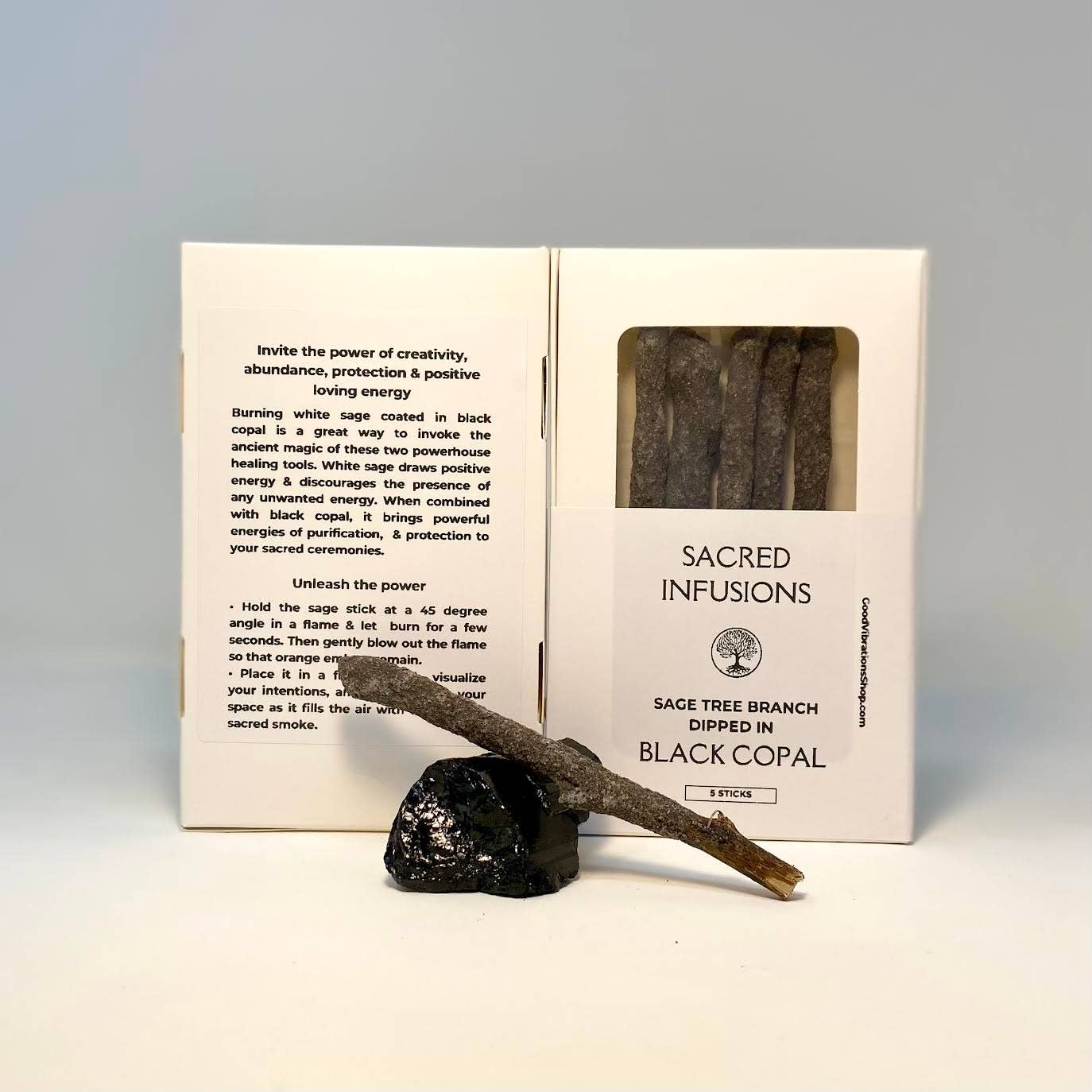 Good Vibrations Shop - Wholesale Smudge Stick - Sacred Infusions⎮Sage Branch dipped in Black Copal3