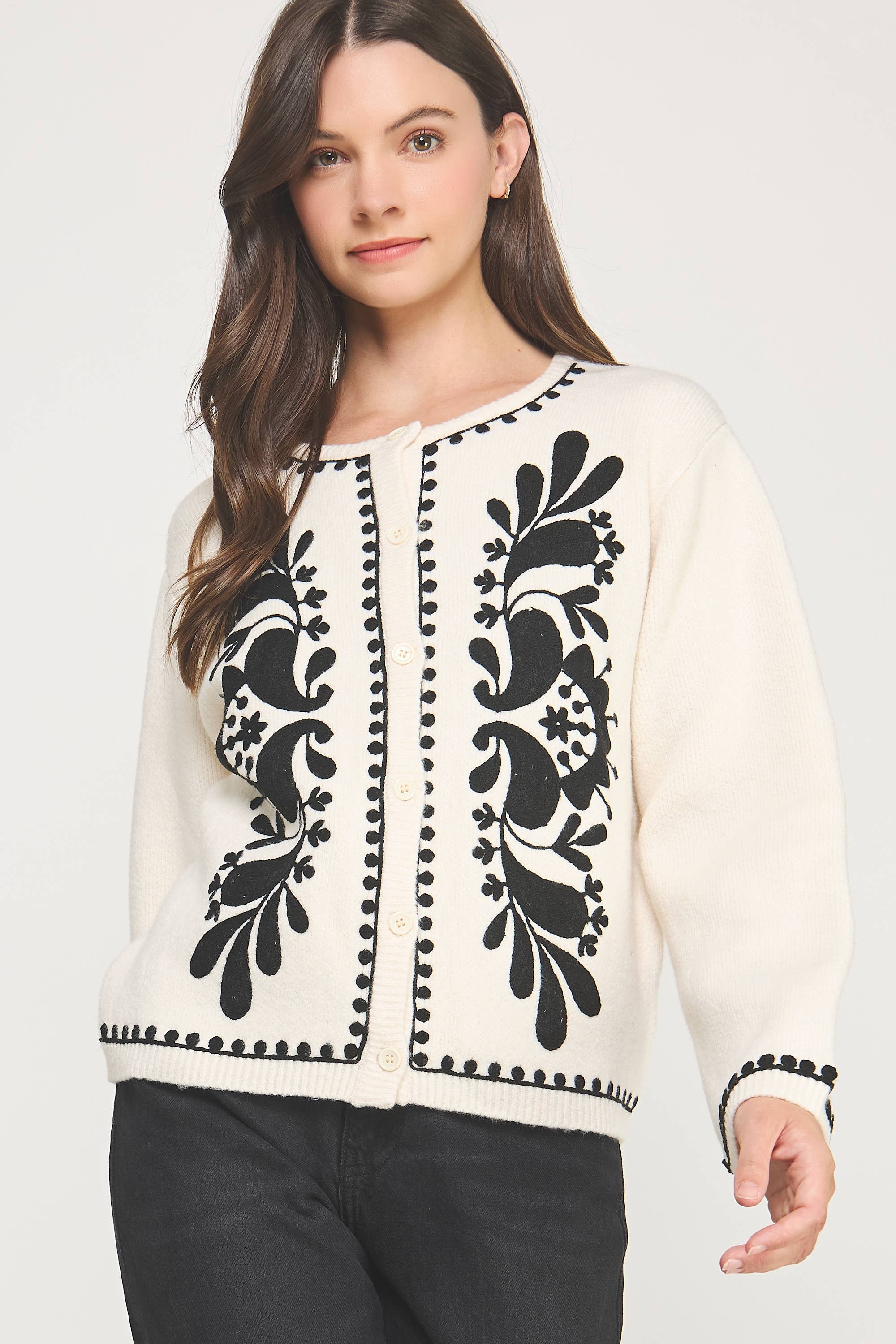 Strut & Bolt – wholesale Cardigan – Women’s – Embroidery Knitted Cardigan Sweater1