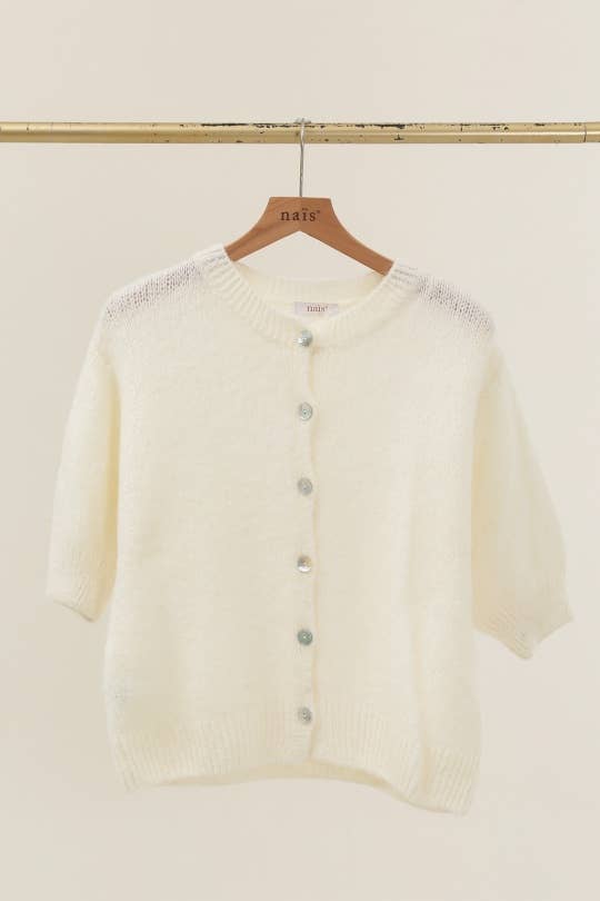 NAÏS PARIS - Wholesale Cardigan - Women's - Round neck buttoned cardigan with short sleeves in mohair and wool16