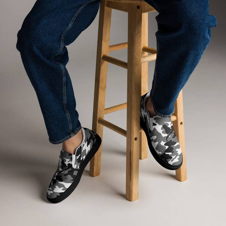 Men’s Slip-On Canvas Shoes in Camo – Camouflage Print By Stitch & Simon for wholesale by Stitch & Simon