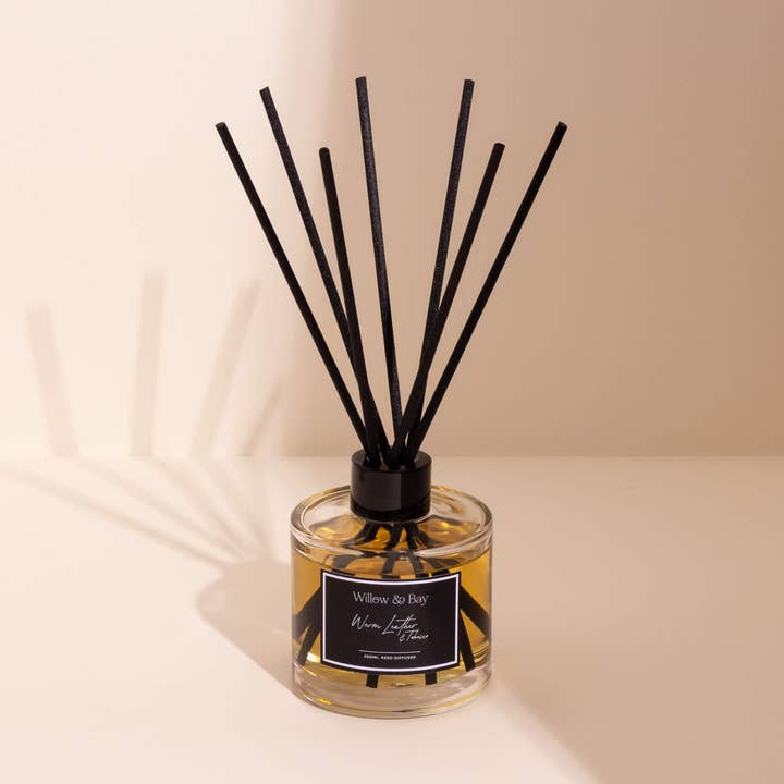 200ml Warm Leather & Tobacco Reed Diffuser for wholesale by Willow & Bay Scents