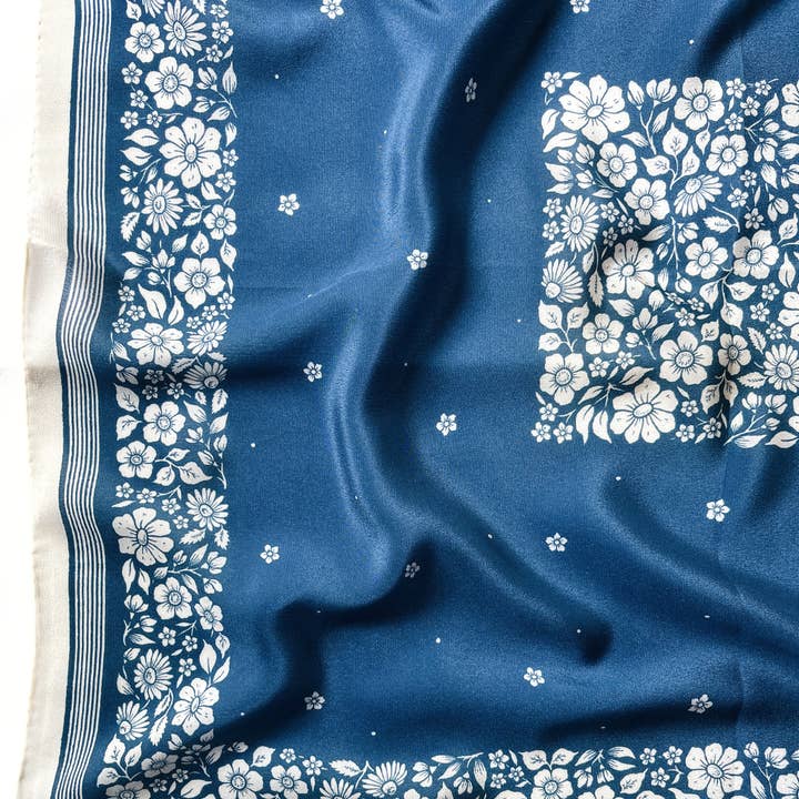 100% Silk Bandana Scarf -Santorini Floral China Blue Western and other Purchase Wholesale blue bandanas. Free Returns & Net 60 Terms on Faire trending on Faire.