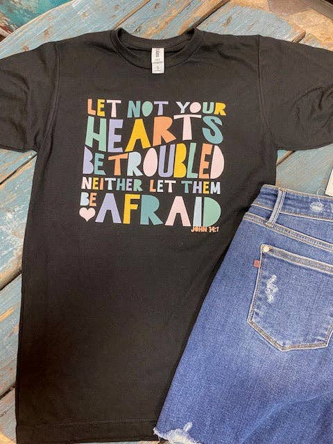 Let Your Hearts Not Be Troubled Graphic Tee for wholesale by Emerald Lane Boutique Wholesale
