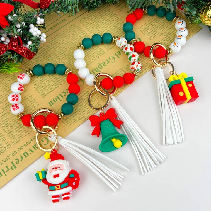 Joli bracelet porte-clés perlé en silicone de Noël pour la vente par SoapElenGlen