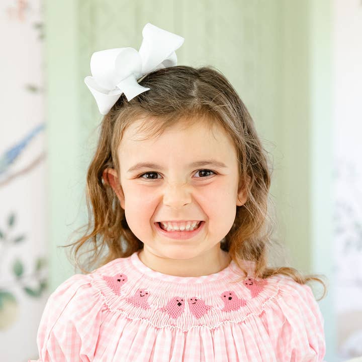 Pink Ghosts Smocked Helen Dress for wholesale by Ruth and Ralph