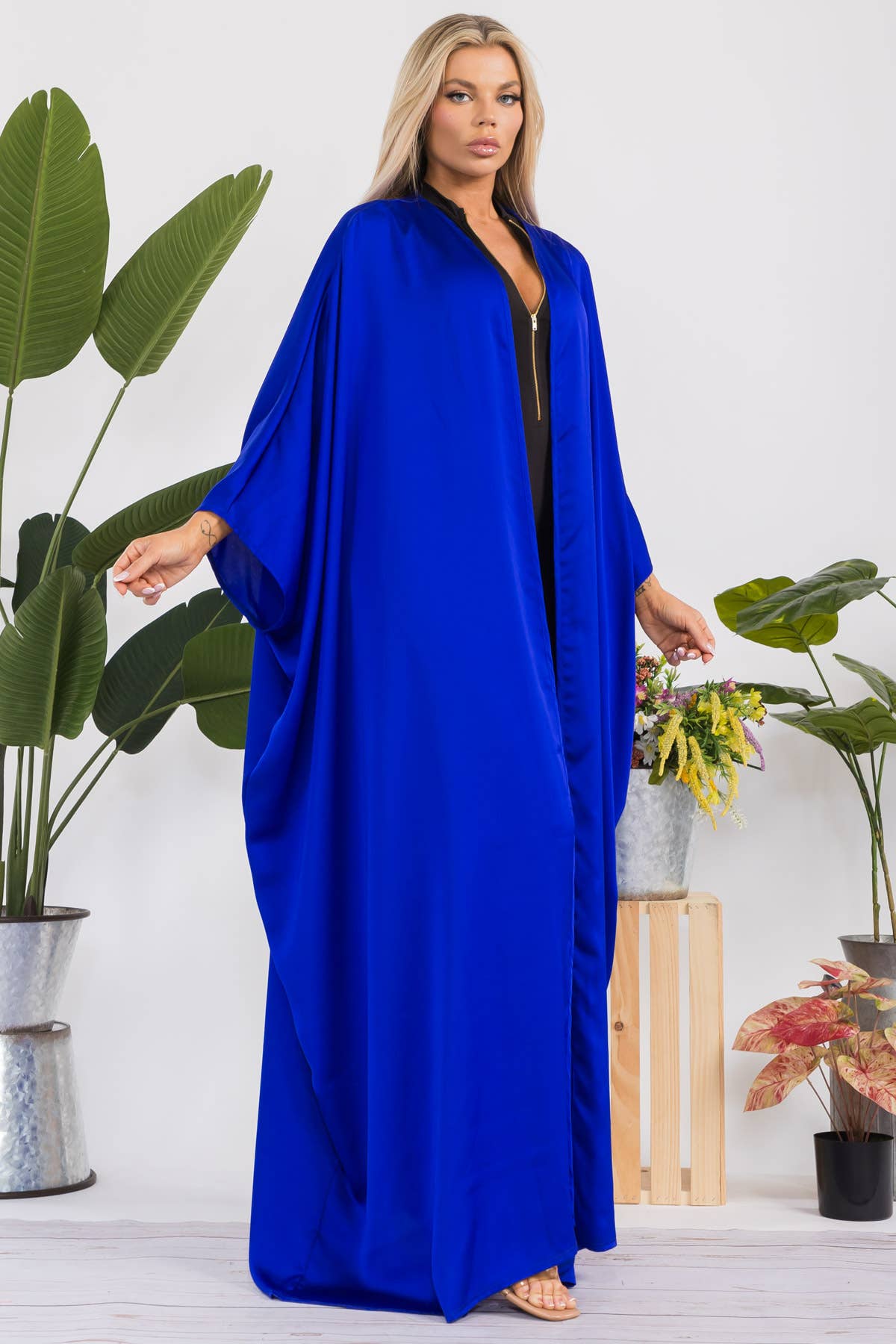 H&H Fashion Inc. - Wholesale Kimono - Women's - HH707D-R-SOLID - Open Front Duster2